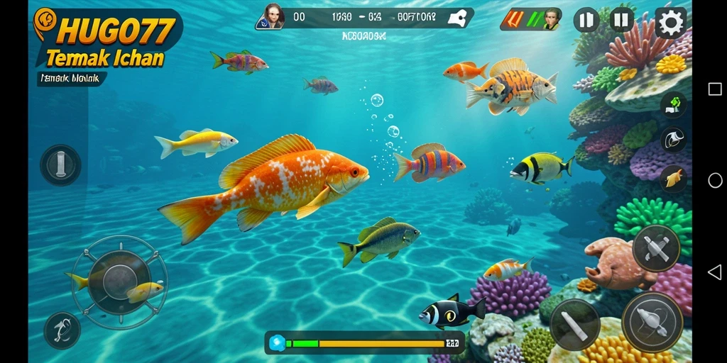 Screenshot gameplay HUGO77 menampilkan aksi seru Tembak Ikan.
