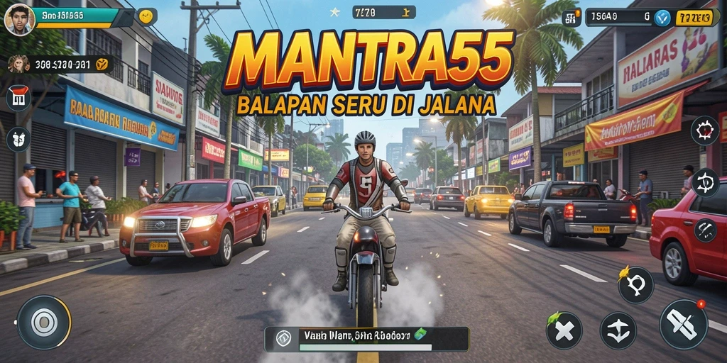 Tampilan gameplay balapan seru dan mendebarkan di MANTRA55.