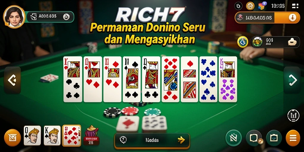 Screenshot RICH7 menampilkan pertempuran seru dalam permainan Domino.