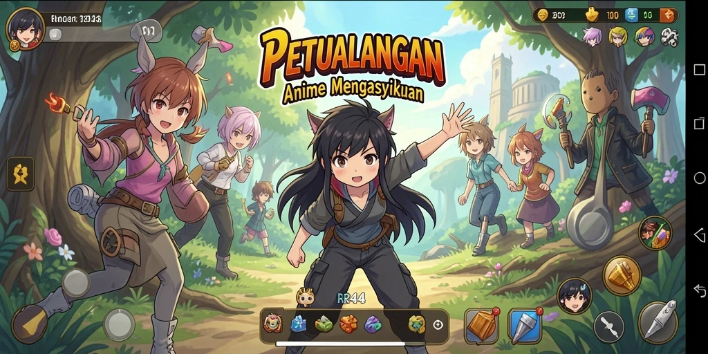 Screenshot gameplay menarik dari RR44 menampilkan karakter anime beraksi.